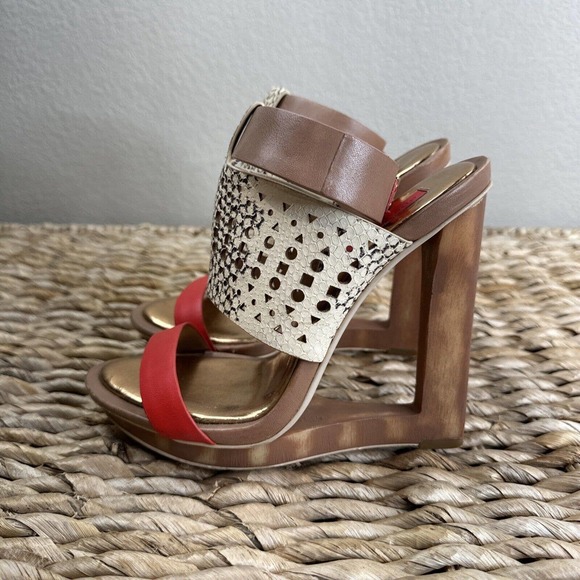 BCBGMAXAZRIA Meteur Snake Red Heel Sandal 7B Coral High Heel - Picture 1 of 13
